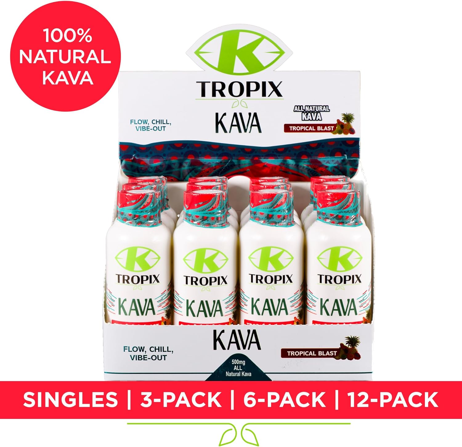 500mg K-Tropix Kava Shot Tropical Blast - Relaxation & Stress Relief Drink - Worry & Tension Supplement - 1 Pack