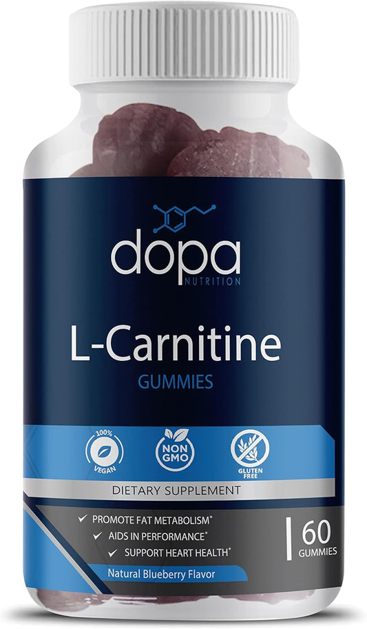 500mg L-Carnitine Gummies for Pre Workout | Blueberry Flavored | Non-GMO, Vegan, Gluten-Free | Men and Women | 60 Count