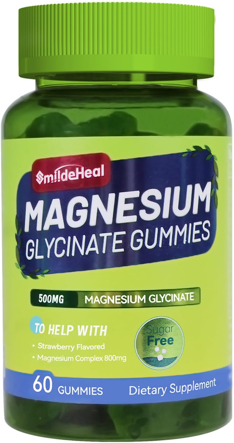 500mg Magnesium Glycinate Gummies with L-Threonate, Vitamin D, B6, CoQ10 - Strawberry Flavored - 60 Gummies - Sugar-Free Magnesium Potassium Supplement