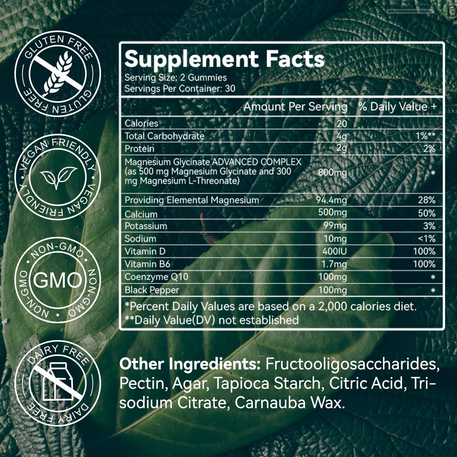 500mg Magnesium Glycinate Gummies with L-Threonate, Vitamin D, B6, CoQ10 - Strawberry Flavored - 60 Gummies - Sugar-Free Magnesium Potassium Supplement