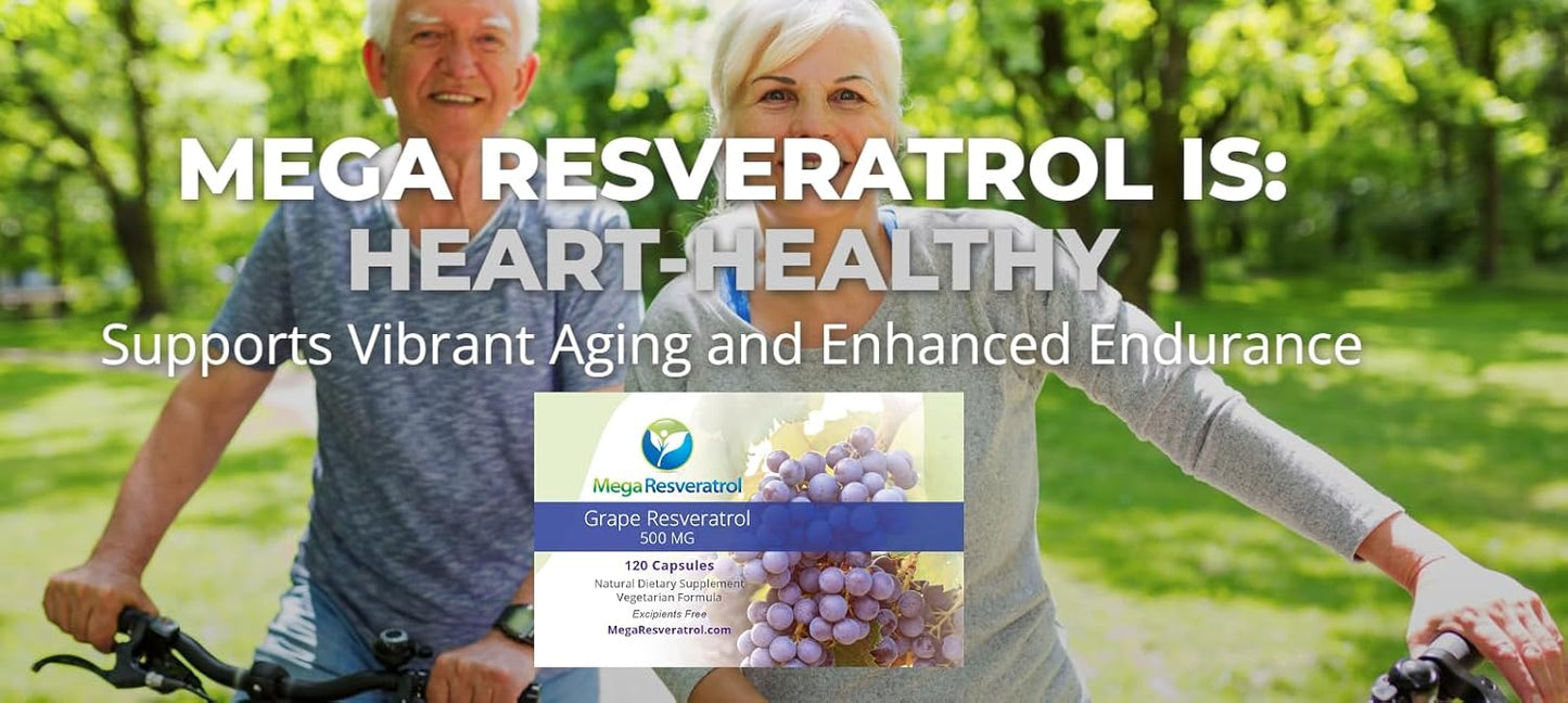 500mg Mega Resveratrol Red Grape Skin Capsules - High Absorption, Boosts Nitric Oxide, Water-Soluble - Keto, Vegan, Non-GMO - Purity Certified, No Toxic Ingredients