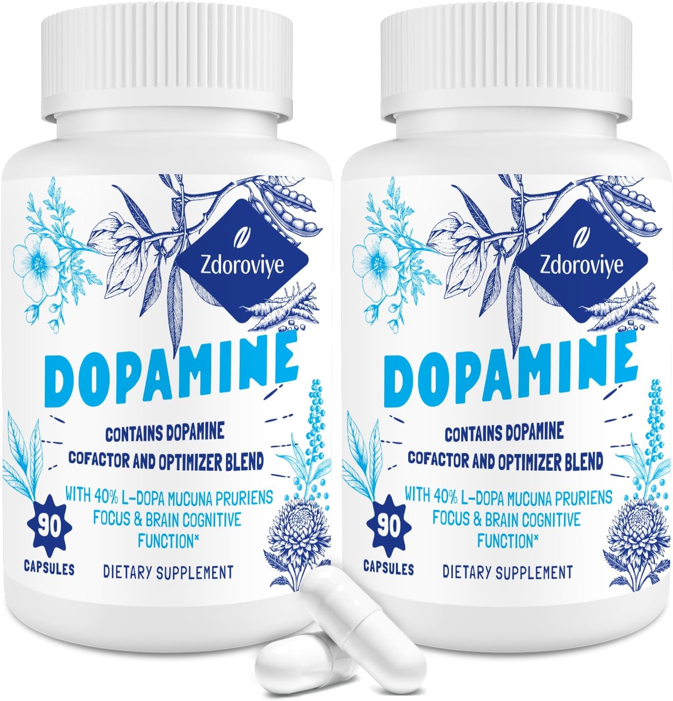 500mg Mucuna Pruriens Extract Capsules - Dopamine Supplements for Men and Women - 60 Capsules (2 Pack)