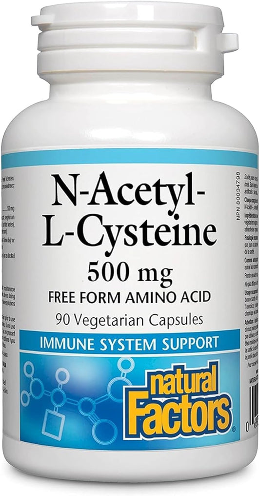 500mg Natural Factors N-Acetyl-L-Cysteine Capsules - Antioxidant Support for Respiratory & Immune Systems - 90 Count