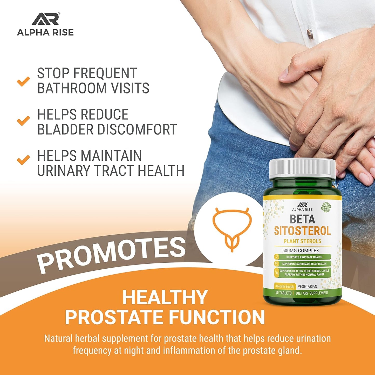 500mg Non-GMO Beta Sitosterol Tablets for Prostate and Cholesterol Support - Phytosterols Complex with Plant Sterols and Stanols