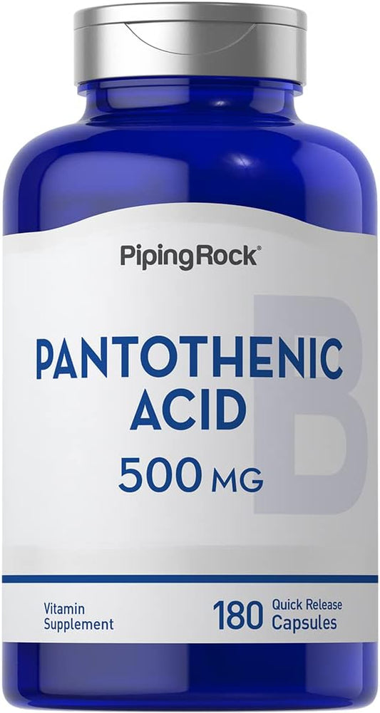 500mg Pantothenic Acid Capsules - 180 Count - Non-GMO & Gluten Free B Vitamin Supplement by Piping Rock