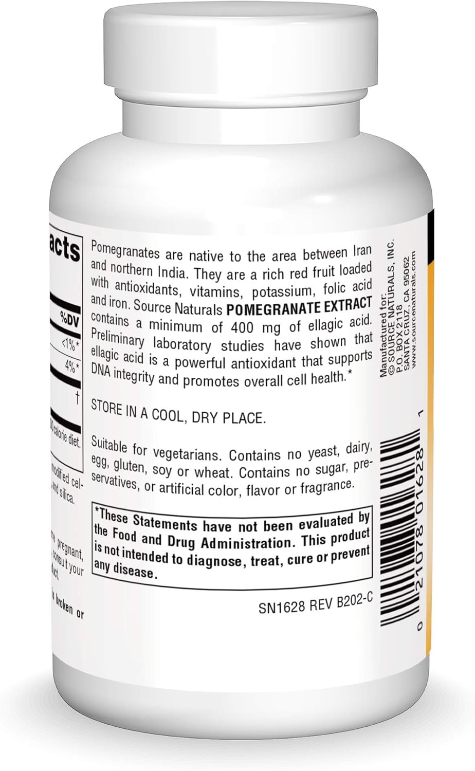 500mg Pomegranate Extract Tablets with Ellagic Acid & Fiber - Antioxidant Supplement for Health - 120 Count