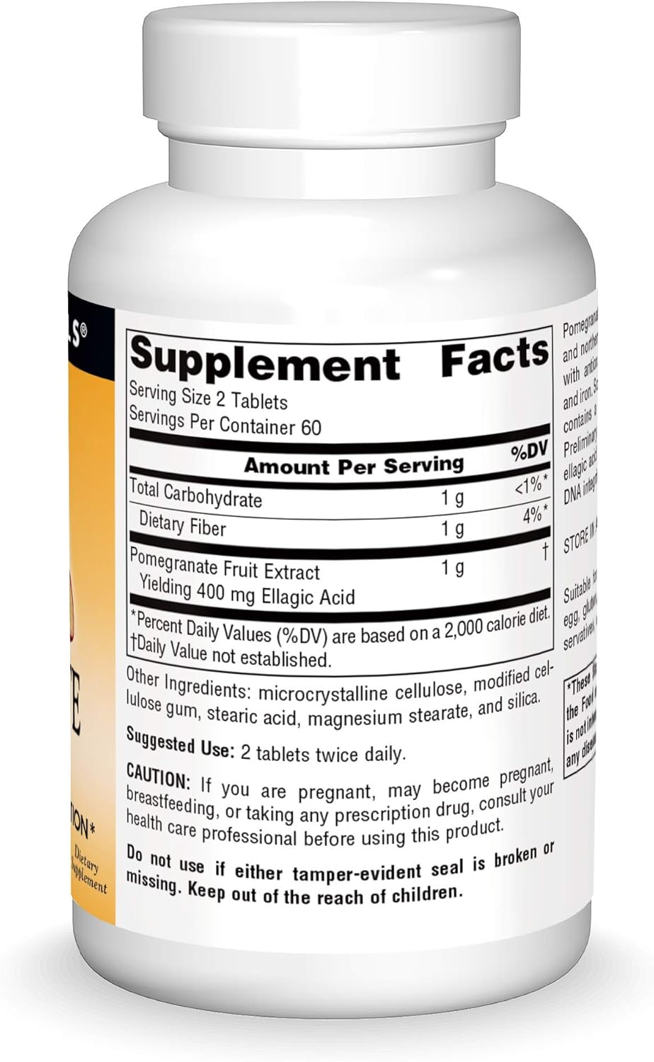 500mg Pomegranate Extract Tablets with Ellagic Acid & Fiber - Antioxidant Supplement for Health - 120 Count