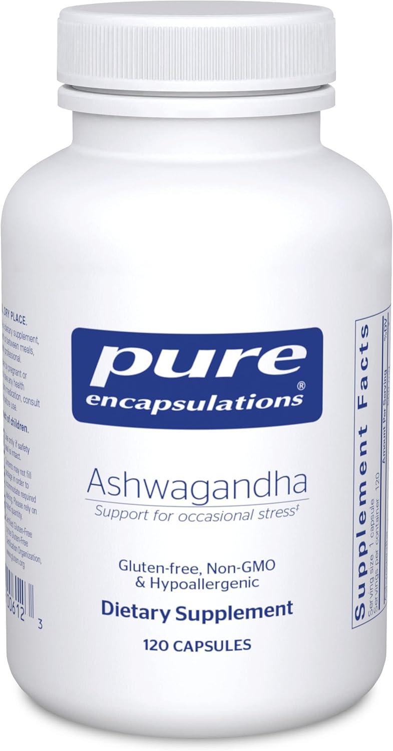 500mg Pure Encapsulations Ashwagandha Extract Capsules - Metabolism & Stress Support - Immune Boost - GMO Free & Vegan - 120 Count