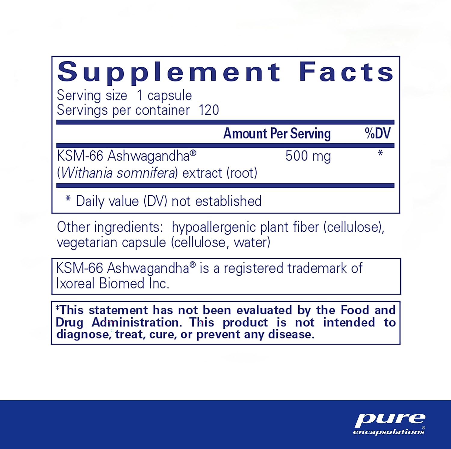500mg Pure Encapsulations Ashwagandha Extract Capsules - Metabolism & Stress Support - Immune Boost - GMO Free & Vegan - 120 Count