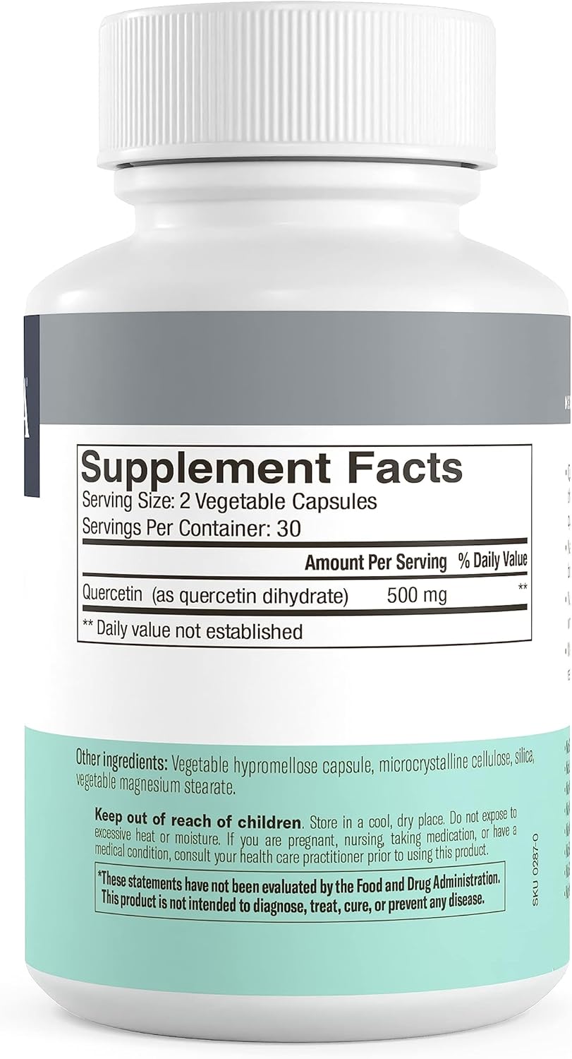 500mg Quercetin Supplement for Histamine & Immune Support - Heart Health & Antioxidant Benefits - Gluten Free, Vegan - Kosher Certified - 60 Capsules
