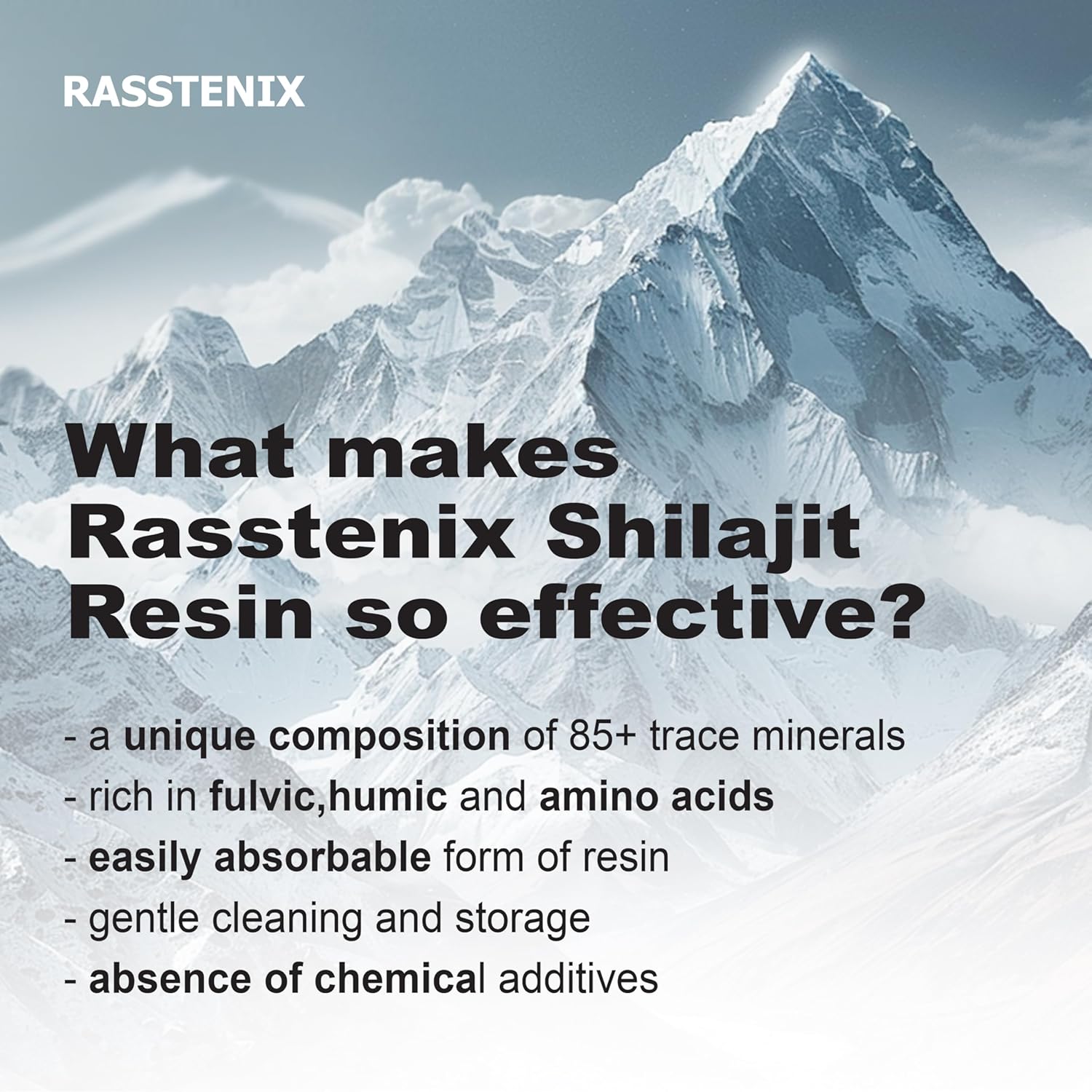 500mg Rasstenix Pure Himalayan Shilajit Resin - Potent Formula with 85+ Trace Minerals & Fulvic Acid - Energy & Immune Support - 50g