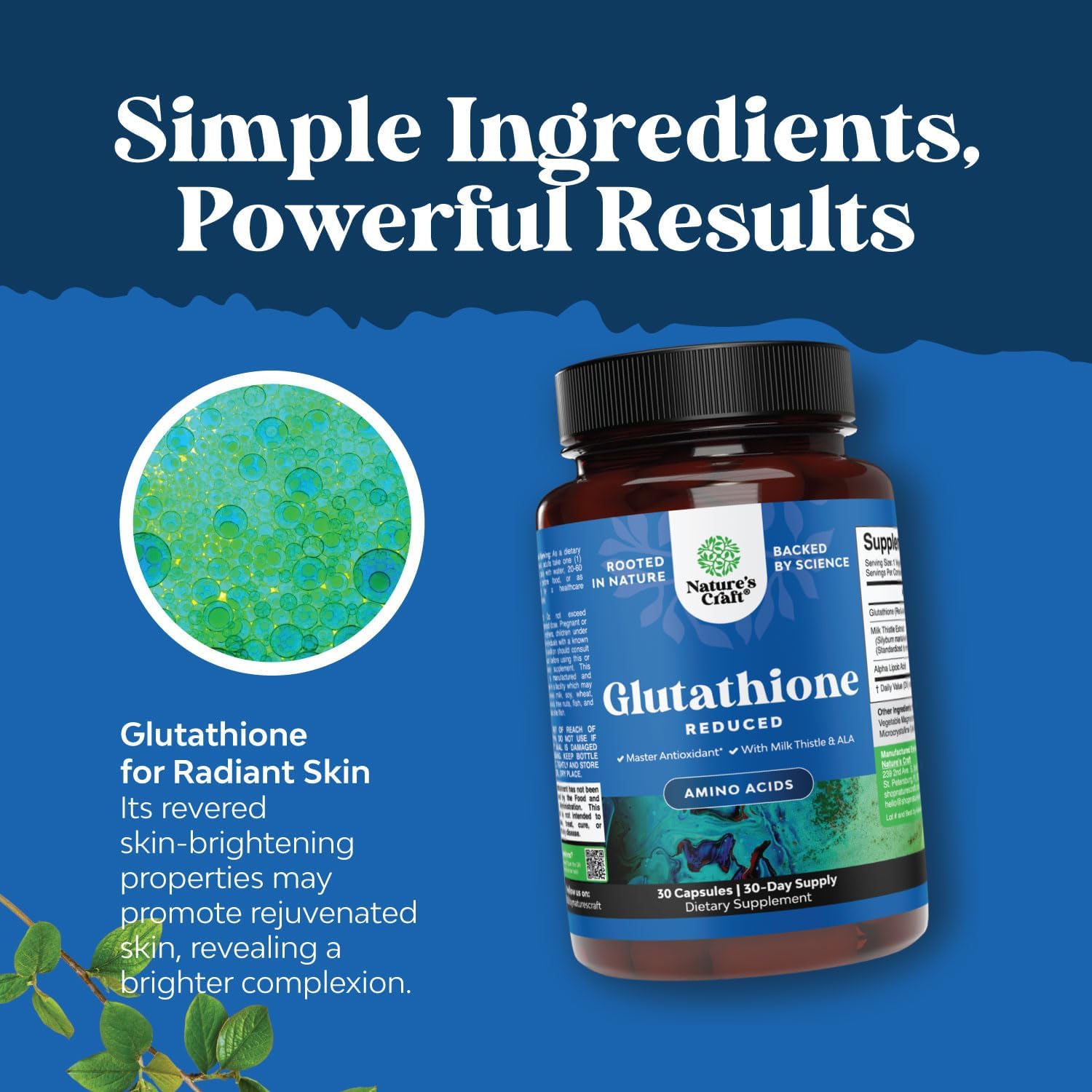 500mg Reduced Glutathione Supplement with Milk Thistle, Alpha Lipoic Acid, and Silymarin Complex for Liver, Skin, and Immune Support - 30 Servings