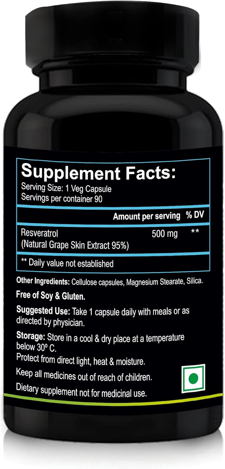 500mg Resveratrol Supplement - 90 Veg Capsules by Nutriosys