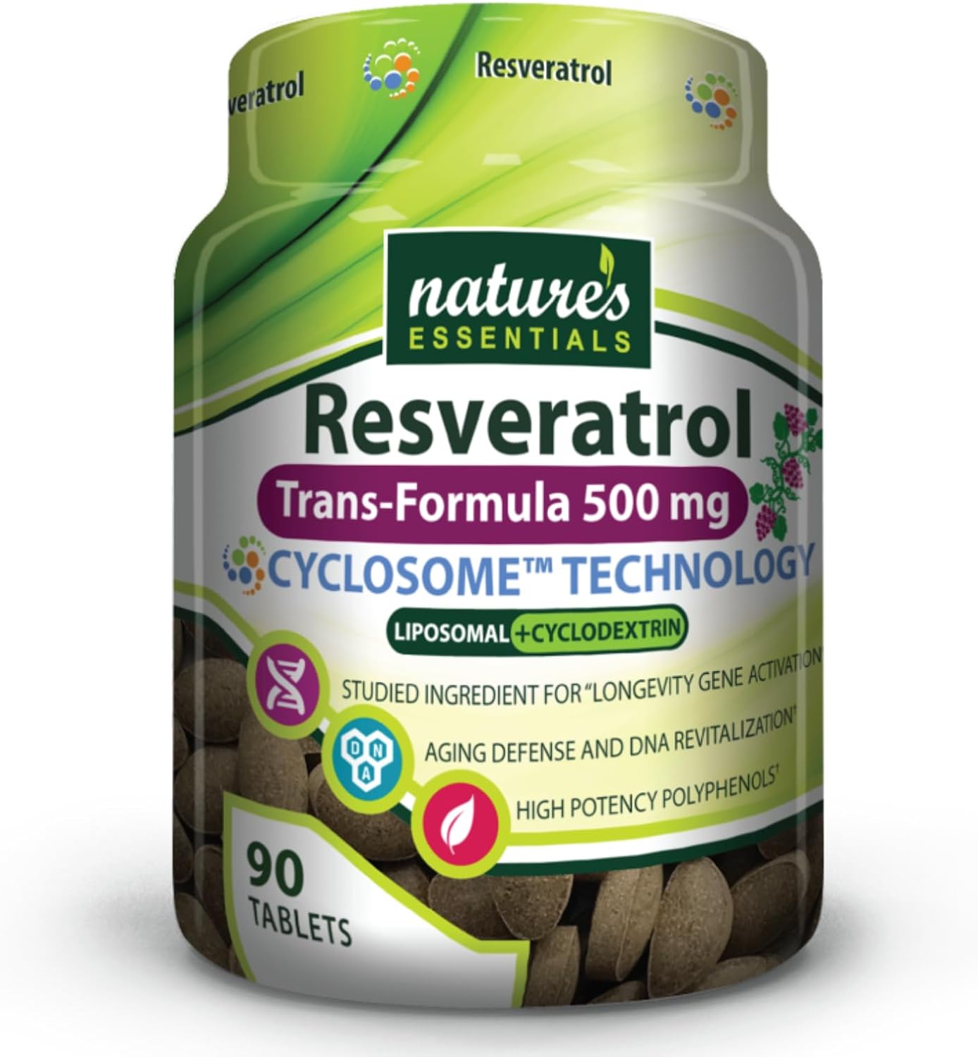500mg Resveratrol Tablets with Advanced Liposomal Delivery | Non-GMO, Gluten Free, Vegetarian | 90 Tablets