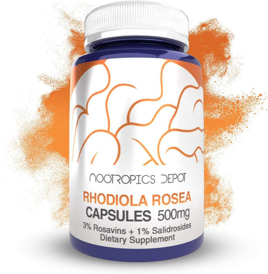 500mg Rhodiola Rosea Capsules with 3% Rosavins - 60 Count | Adaptogen Herb for Stress Support & Brain Health