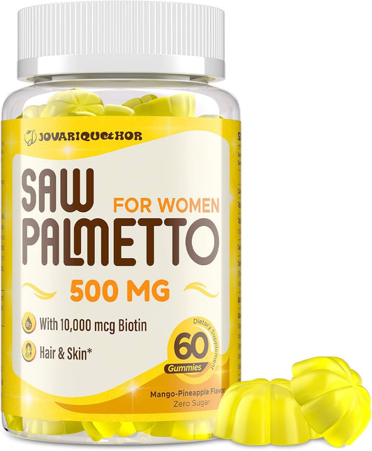 500mg Saw Palmetto Gummies for Women - Hair Growth & Urinary Wellness - Mango-Pineapple - 60 Gummies