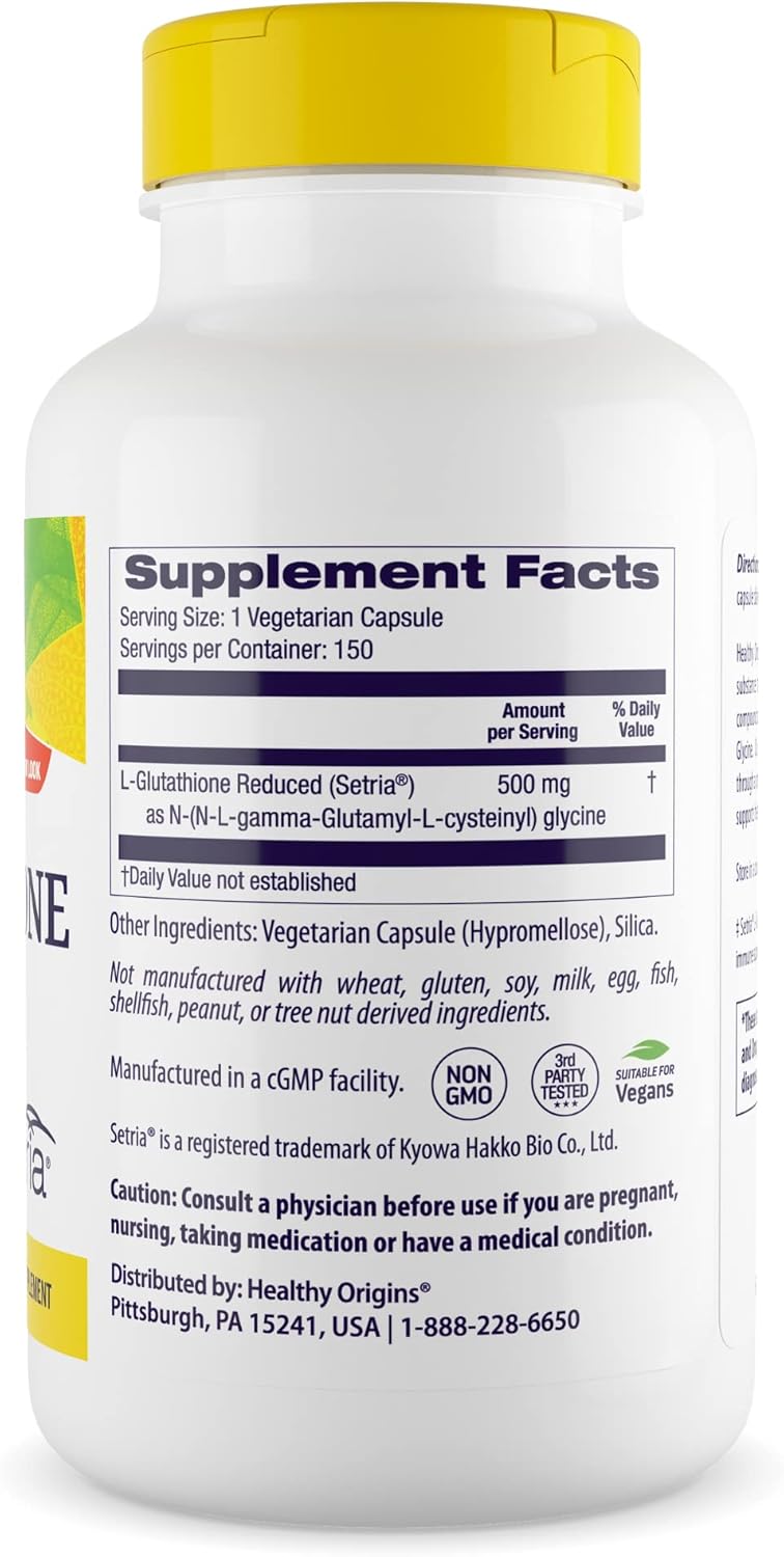 500mg Setria L-Glutathione - Immune & Antioxidant Support - Collagen Booster - 150 Veg Capsules - Gluten-Free