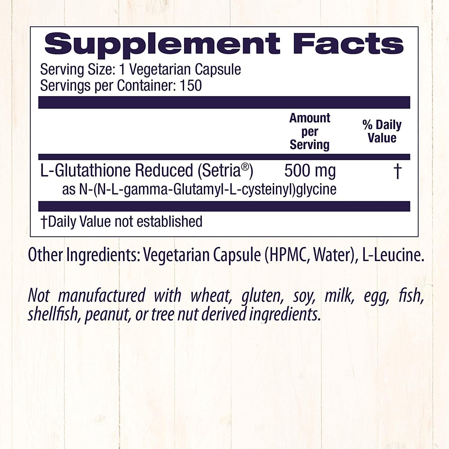 500mg Setria L-Glutathione - Immune & Antioxidant Support - Collagen Booster - 150 Veg Capsules - Gluten-Free