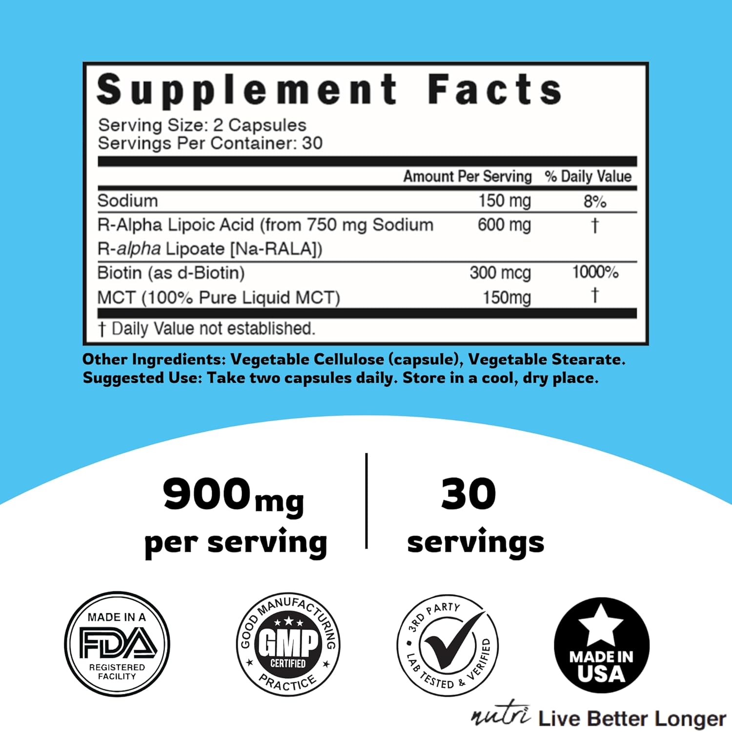 500mg Urolithin A Diacetate & 600mg R Alpha Lipoic Acid Capsules - Antioxidant/Energy Combo