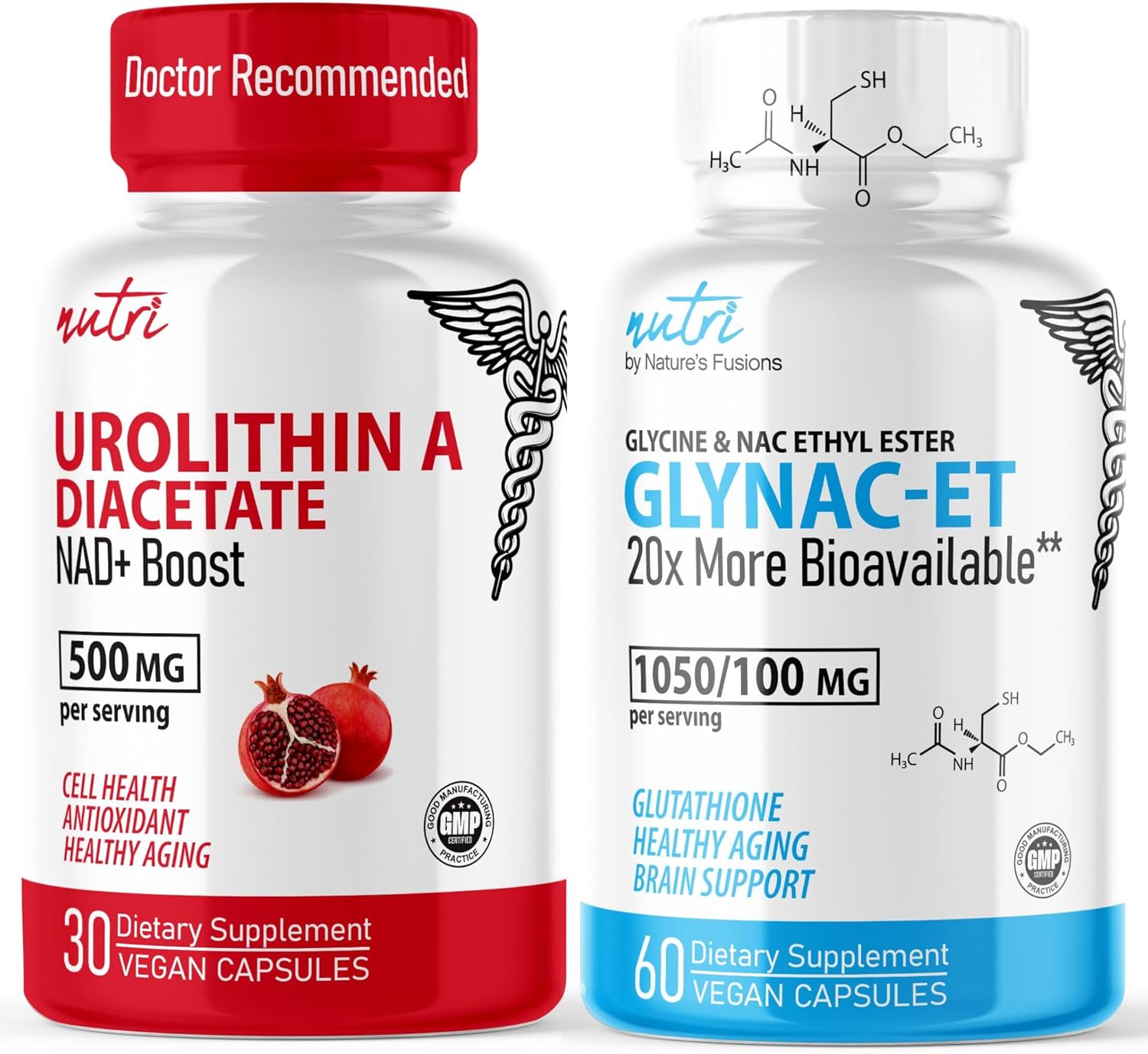 500mg Urolithin A Diacetate & GlyNAC-ET Energy Booster Supplement - 60 Capsules by Nature's Fusions