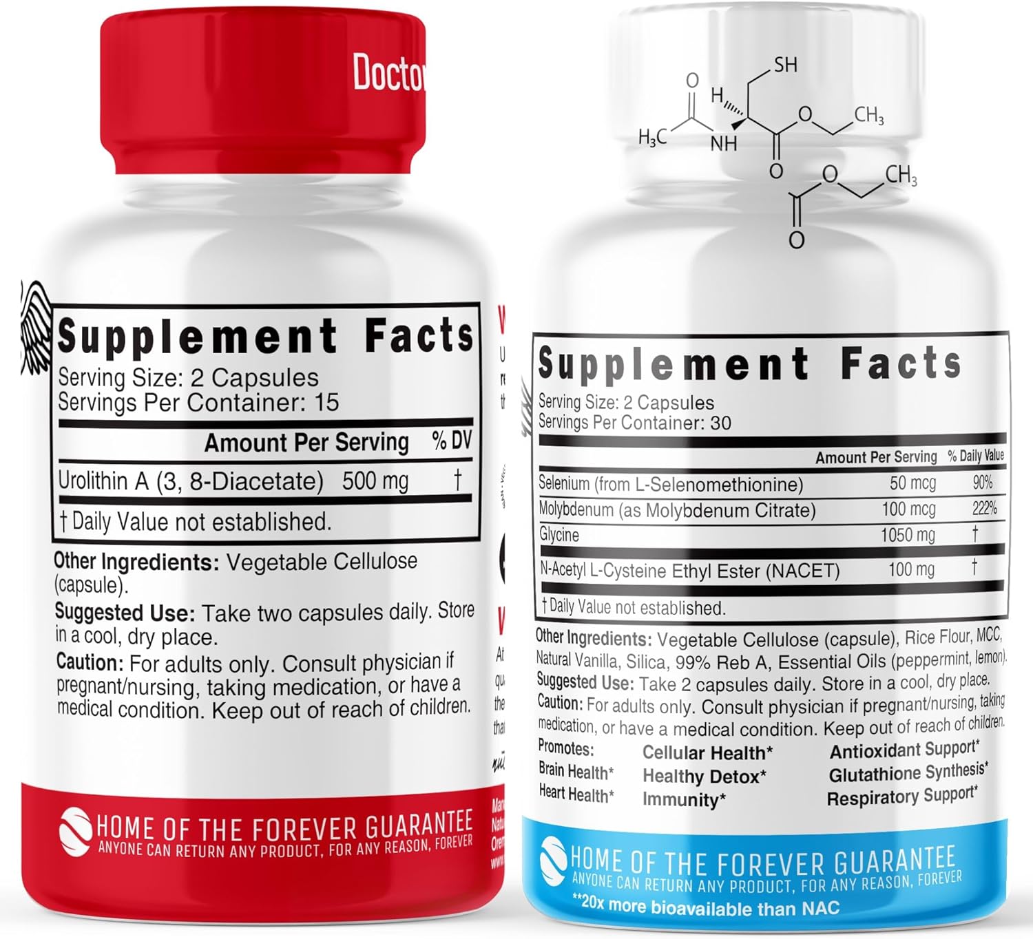 500mg Urolithin A Diacetate & GlyNAC-ET Energy Booster Supplement - 60 Capsules by Nature's Fusions