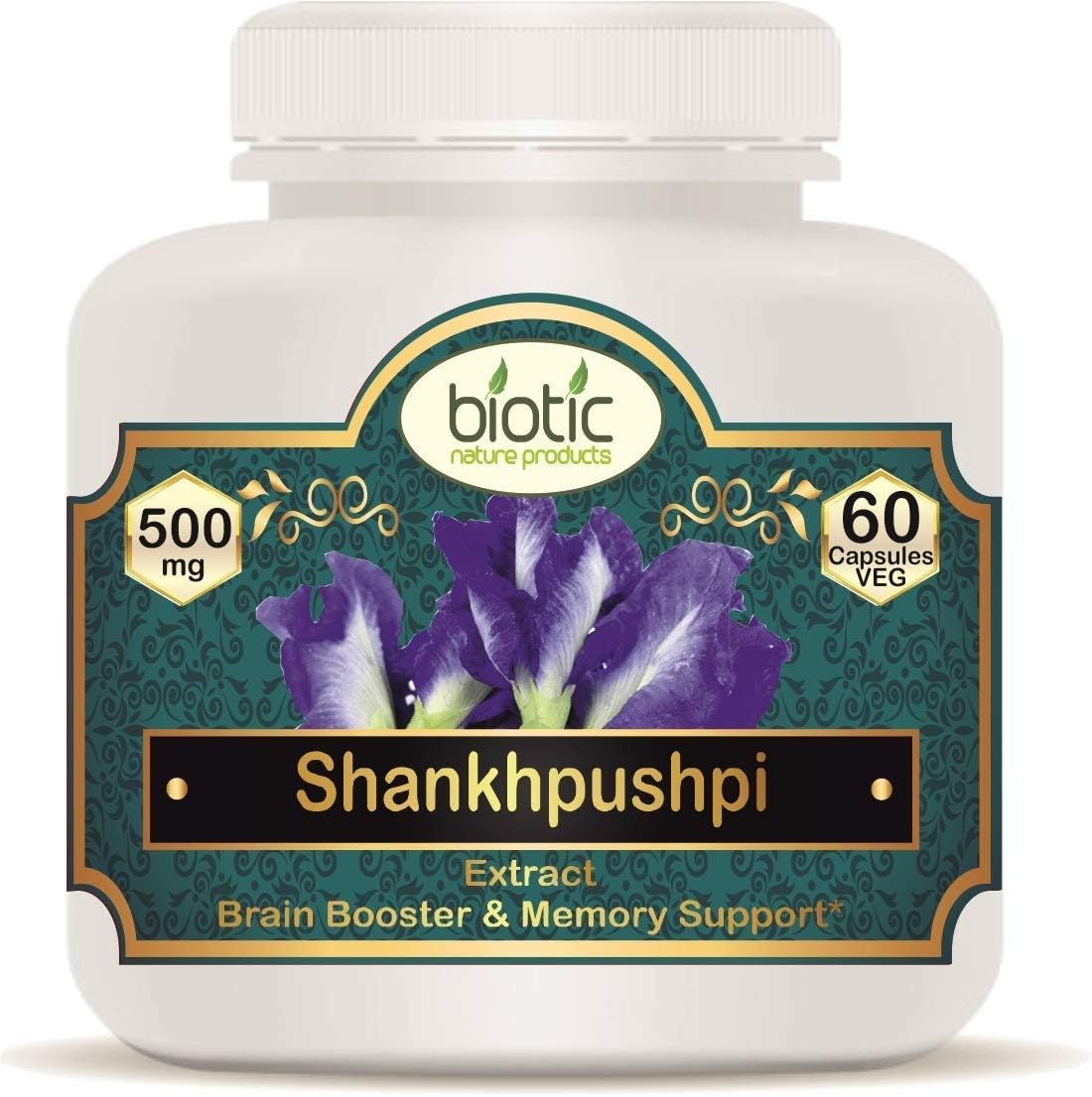 500mg Veena Biotic Shankhpushpi Extract Capsules - 60 Vegetarian Capsules for Enhanced Wellness
