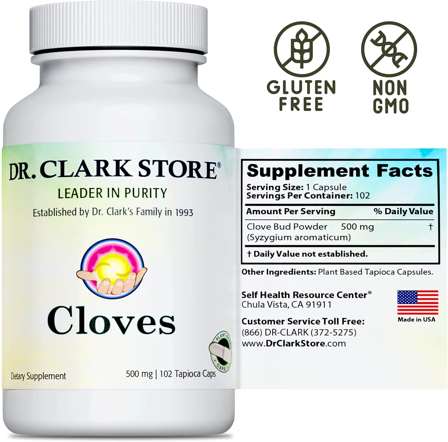 500mg Vegetarian Cloves - Supports Liver Health and Circulation - 102 Tapioca Capsules by Dr Clark Store