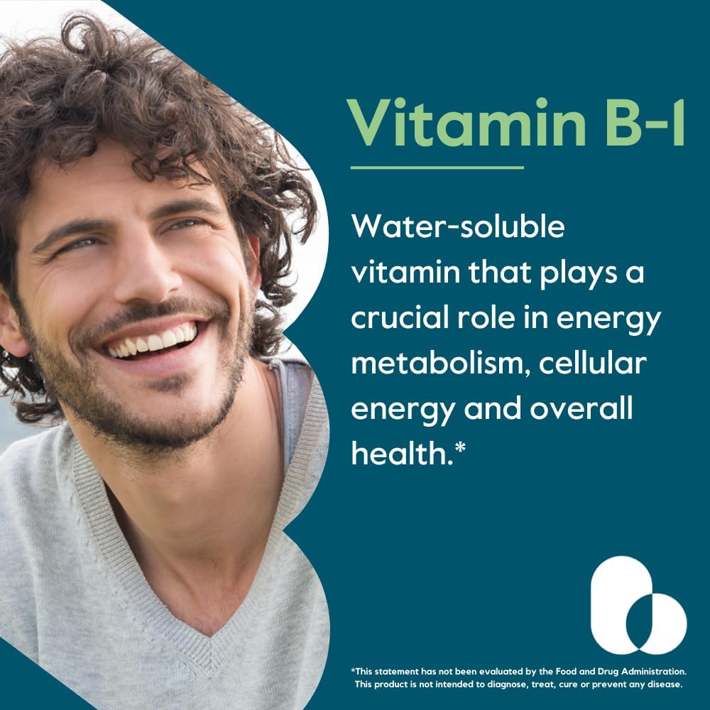 500mg Vitamin B-1 (Thiamin) Vegetarian Capsules - Non-GMO & Gluten-Free Vegan Supplement