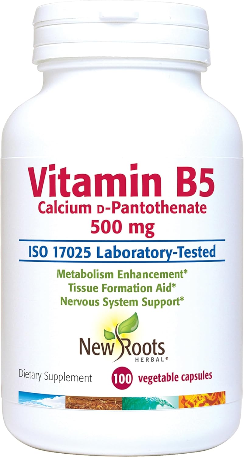 500mg Vitamin B5 Supplement with Calcium - Pantothenic Acid Capsules (100 Count) by NEW ROOTS HERBAL