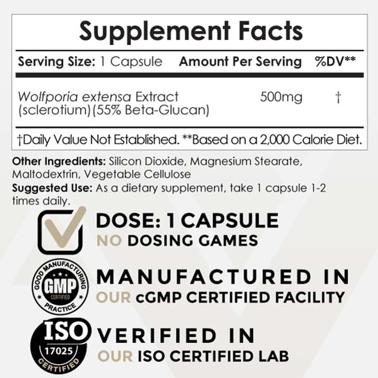 500mg Wolfiporia extensa Capsules | 60 Count | Nootropics Depot Poria Mushroom Supplement
