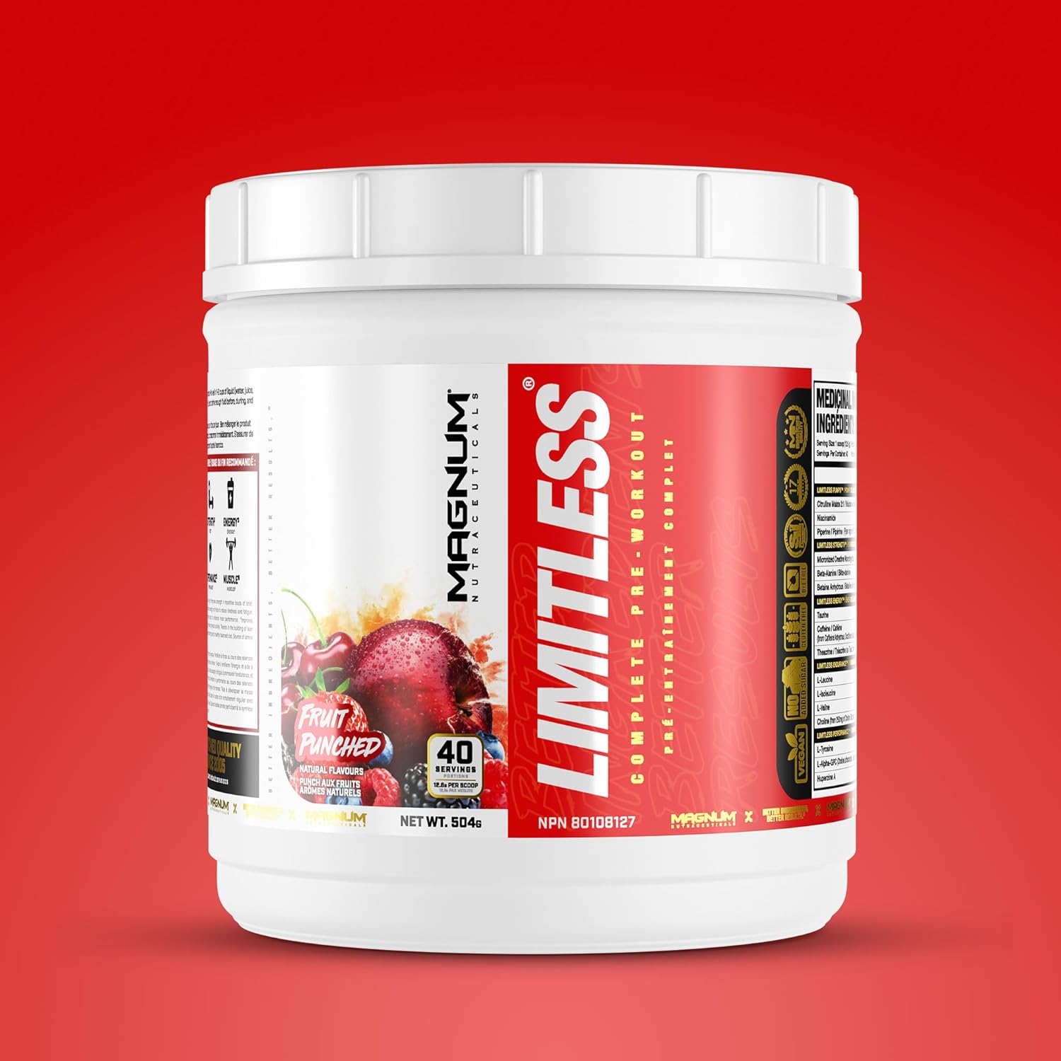 504g Limitless Magnum Creatine Monohydrate Pre Workout Powder - Energy, Focus, Endurance, Muscle Recovery, Growth - Beta Alanine, Electrolytes - Fruit Punch Flavor, Men & Women, Sugar Free
