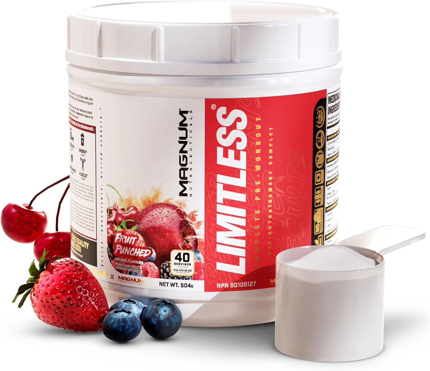 504g Limitless Magnum Creatine Monohydrate Pre Workout Powder - Energy, Focus, Endurance, Muscle Recovery, Growth - Beta Alanine, Electrolytes - Fruit Punch Flavor, Men & Women, Sugar Free