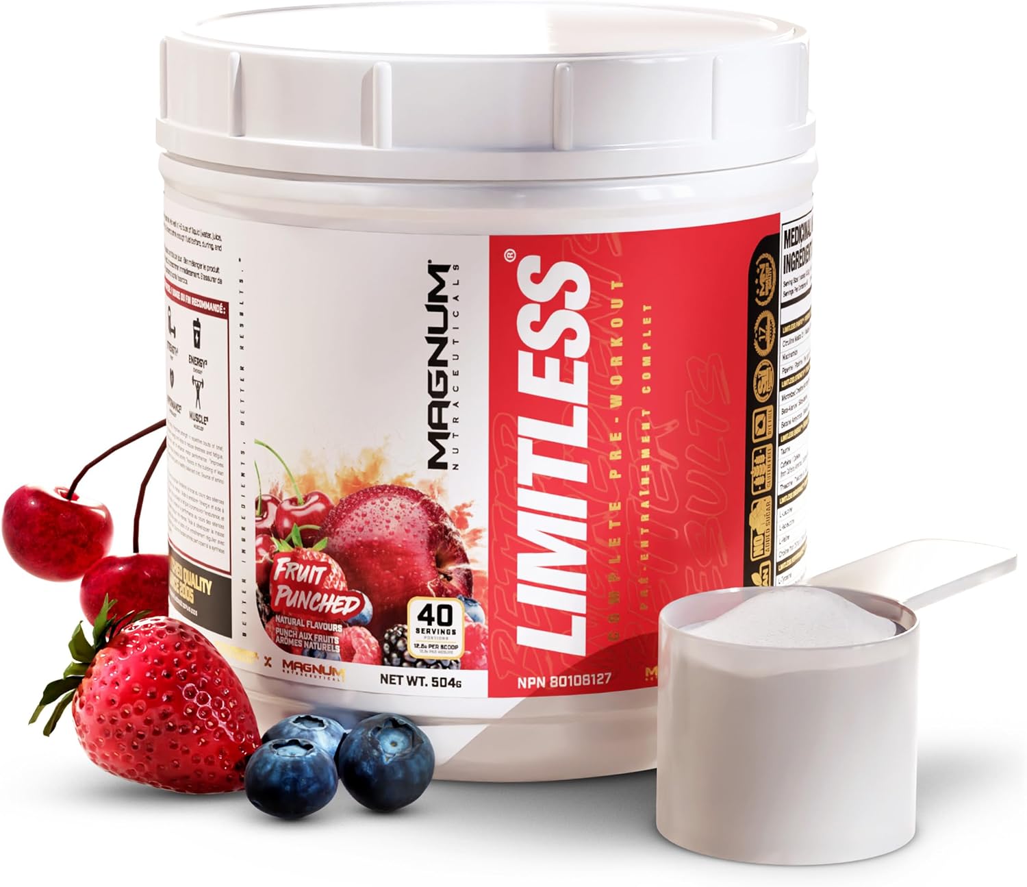 504g Limitless Magnum Creatine Monohydrate Pre Workout Powder - Energy, Focus, Endurance, Muscle Recovery, Growth - Beta Alanine, Electrolytes - Fruit Punch Flavor, Men & Women, Sugar Free