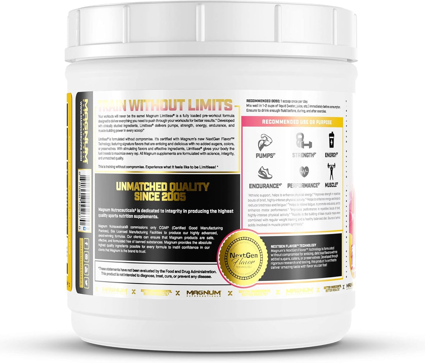 504g LIMITLESS Magnum Pink Lemonade Muscle Workout Powder for Men and Women - Supports Increased Energy, Focus, & Endurance