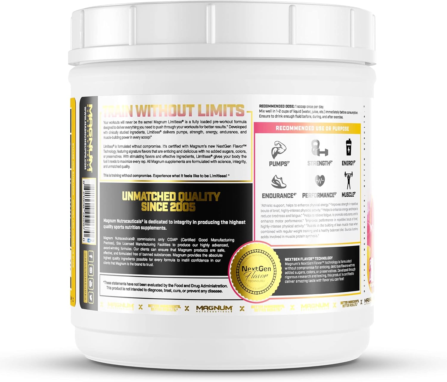 504g LIMITLESS Magnum Pink Lemonade Muscle Workout Powder for Men and Women - Supports Increased Energy, Focus, & Endurance