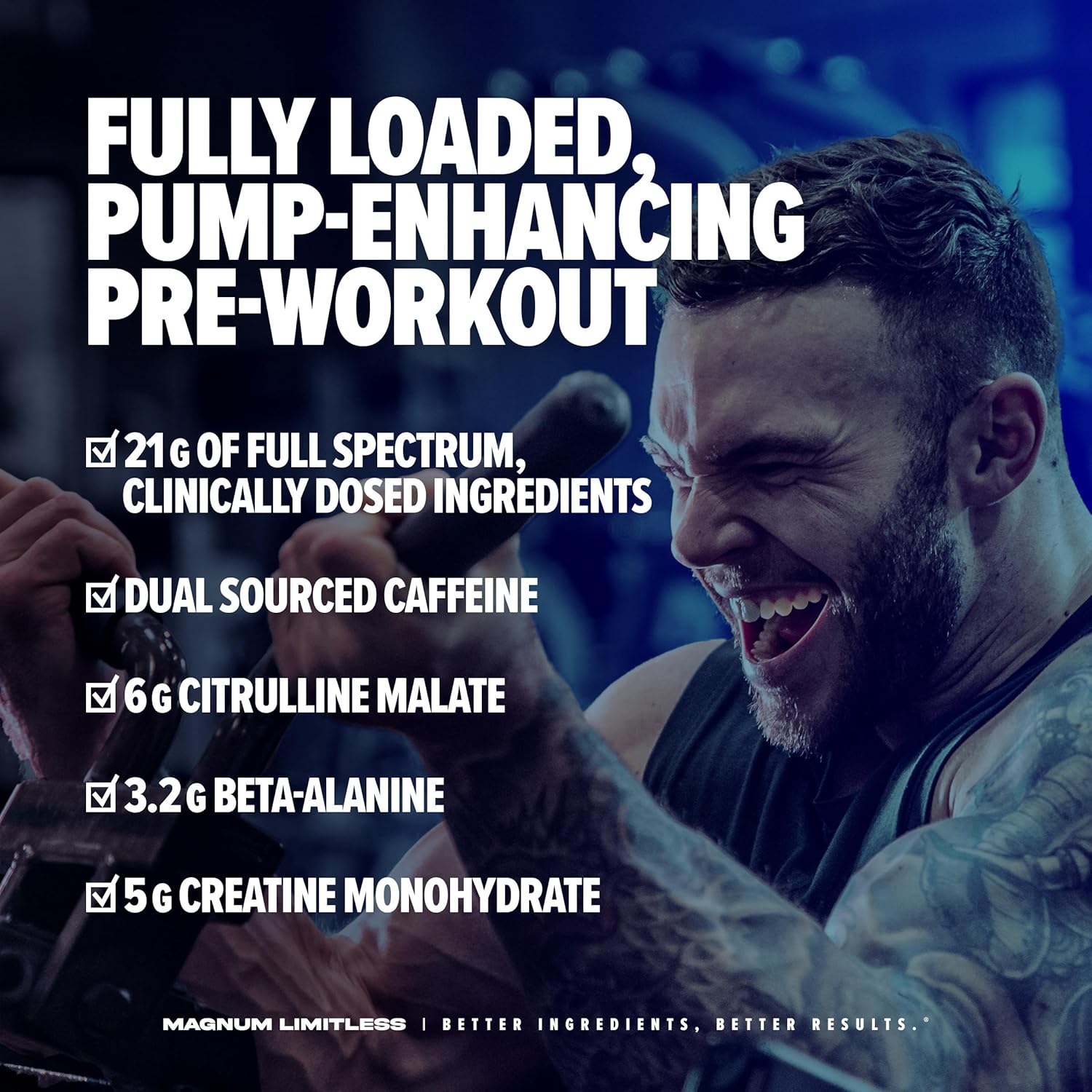 504g LIMITLESS Magnum Pink Lemonade Muscle Workout Powder for Men and Women - Supports Increased Energy, Focus, & Endurance