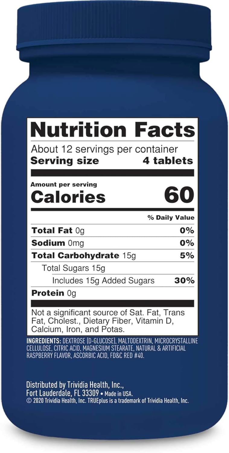 50ct TRUEplus® Raspberry Glucose Tablets for Blood Sugar Support