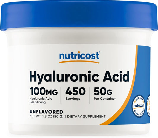 50g Nutricost Hyaluronic Acid Powder - Water Soluble, Fine Powder, Gluten-Free, Non-GMO Formula