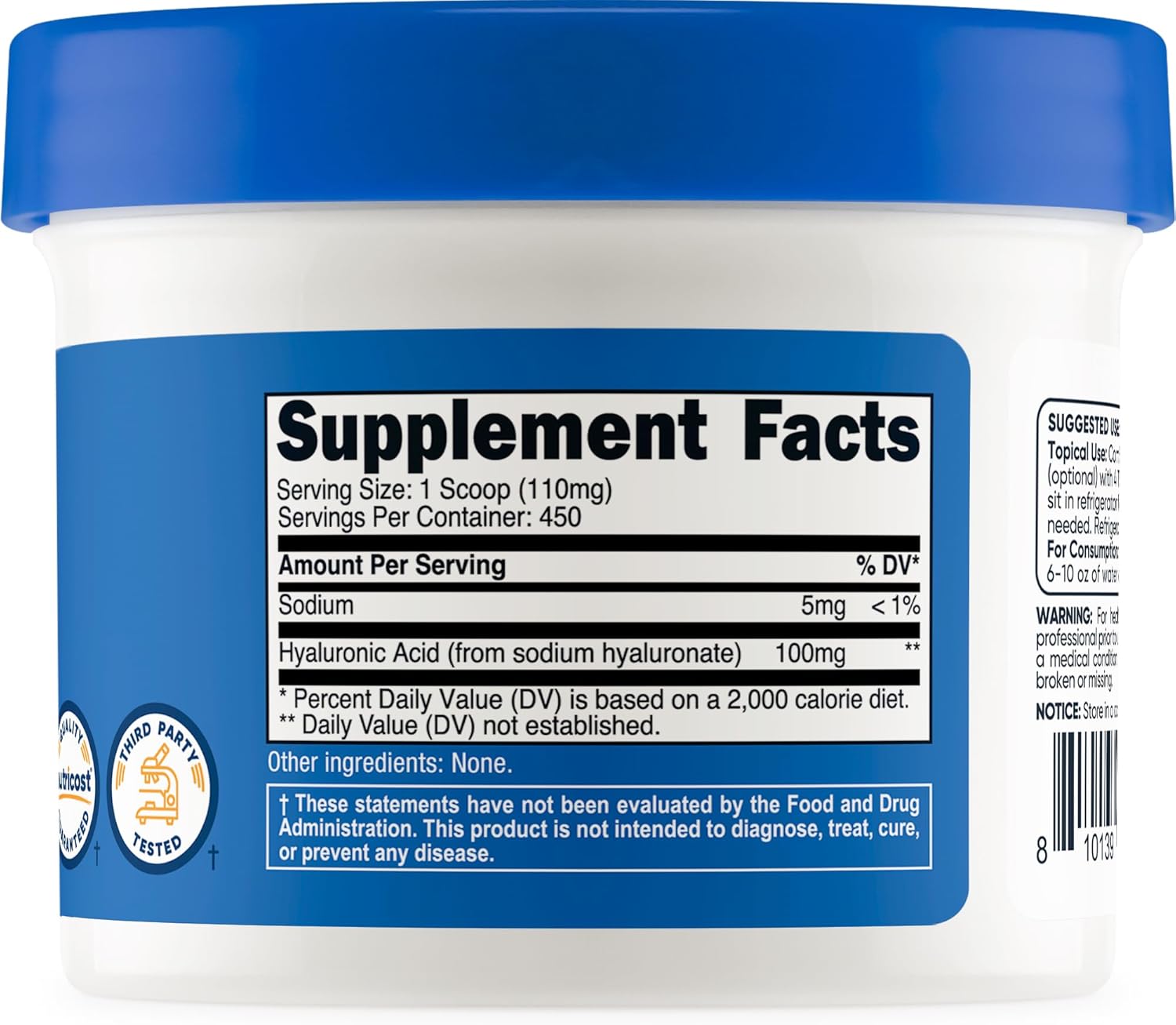 50g Nutricost Hyaluronic Acid Powder - Water Soluble, Fine Powder, Gluten-Free, Non-GMO Formula