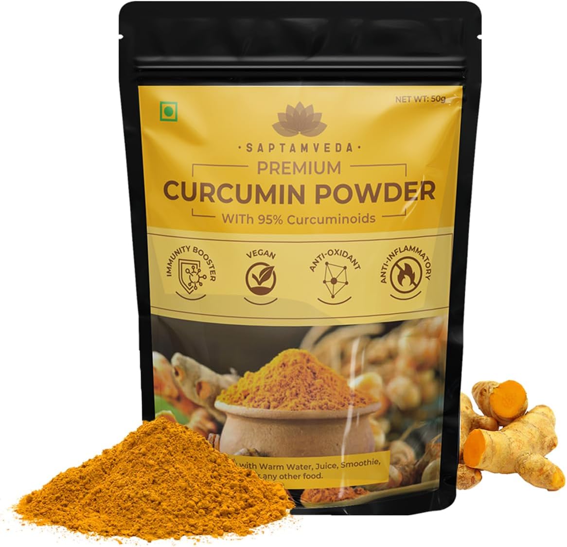 50g Premium Curcumin Turmeric Powder - Natural Antioxidant Superfood & Immunity Booster - Ayurvedic Haldi Extract in Resealable Bag