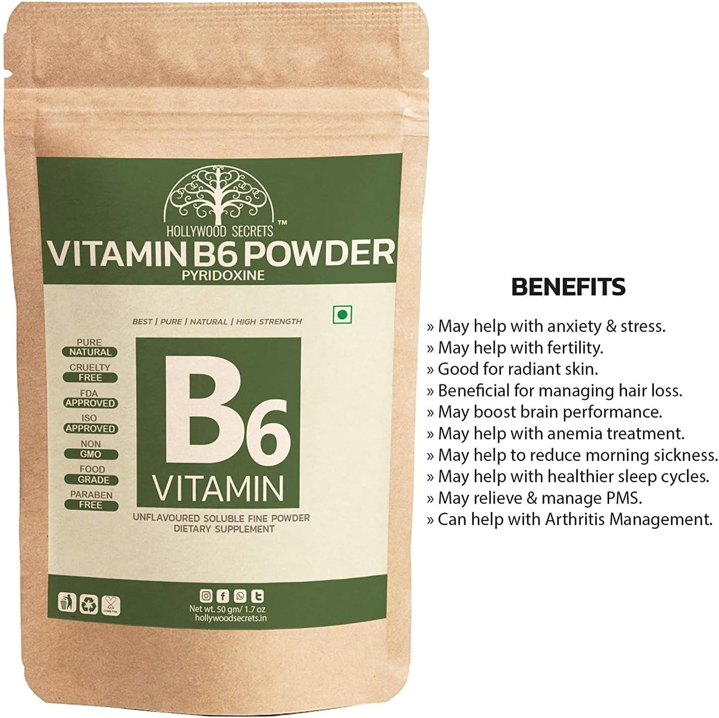 50gm Kavir Vitamin B6 Pyridoxine Powder for Nutritional Support