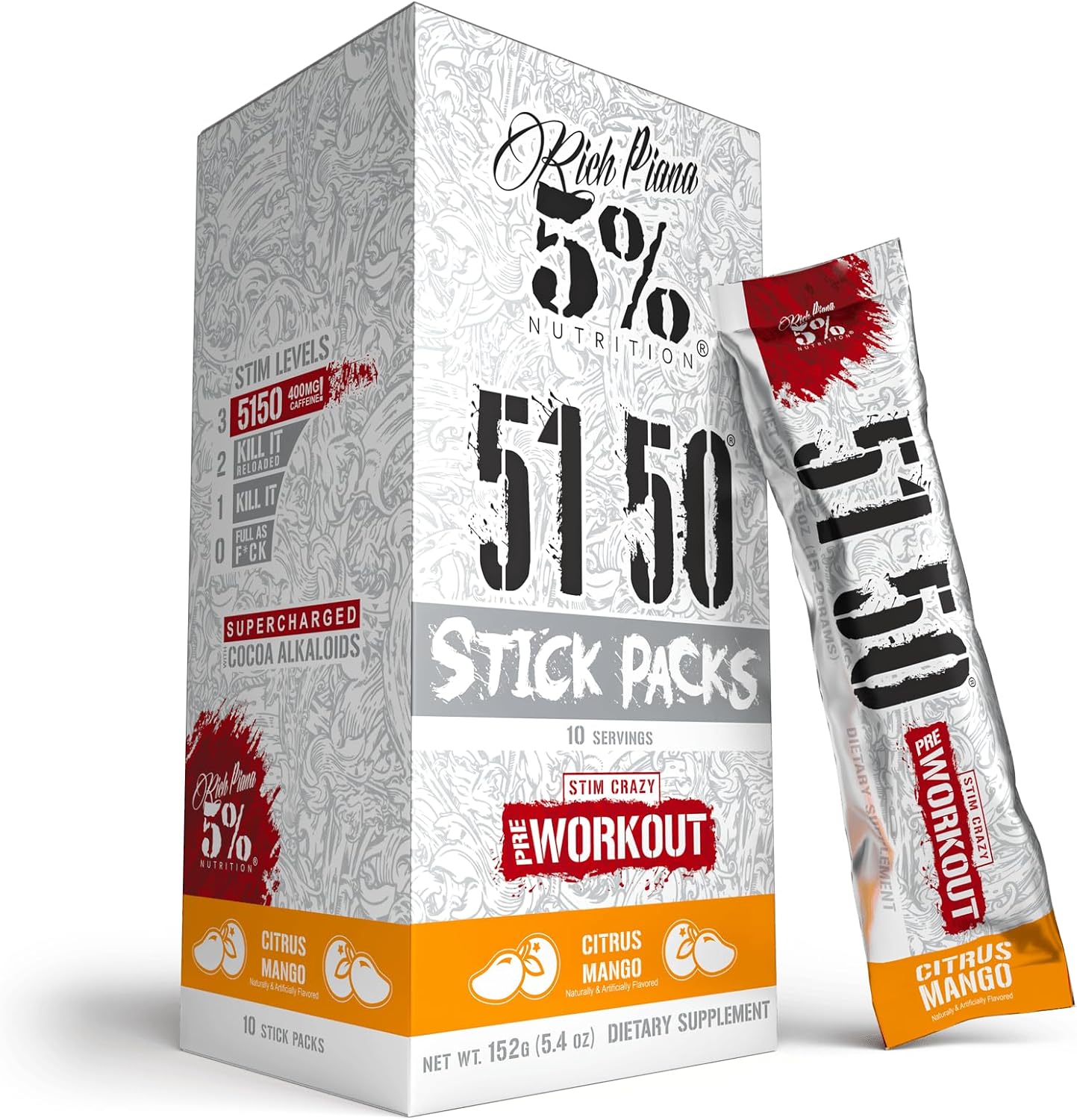 5150 High Stim Pre-Workout Powder Packets - Extreme Energy & Focus (10 Count)