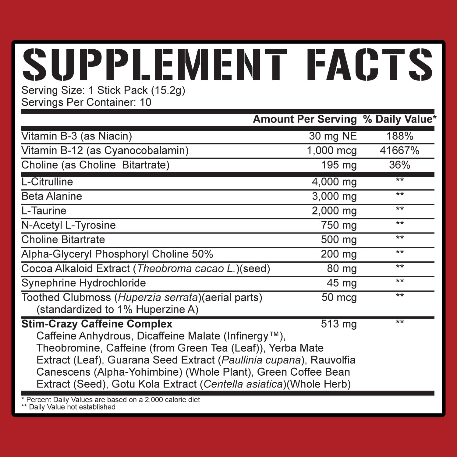 5150 High Stim Pre-Workout Powder Packets - Extreme Energy & Focus (10 Count)