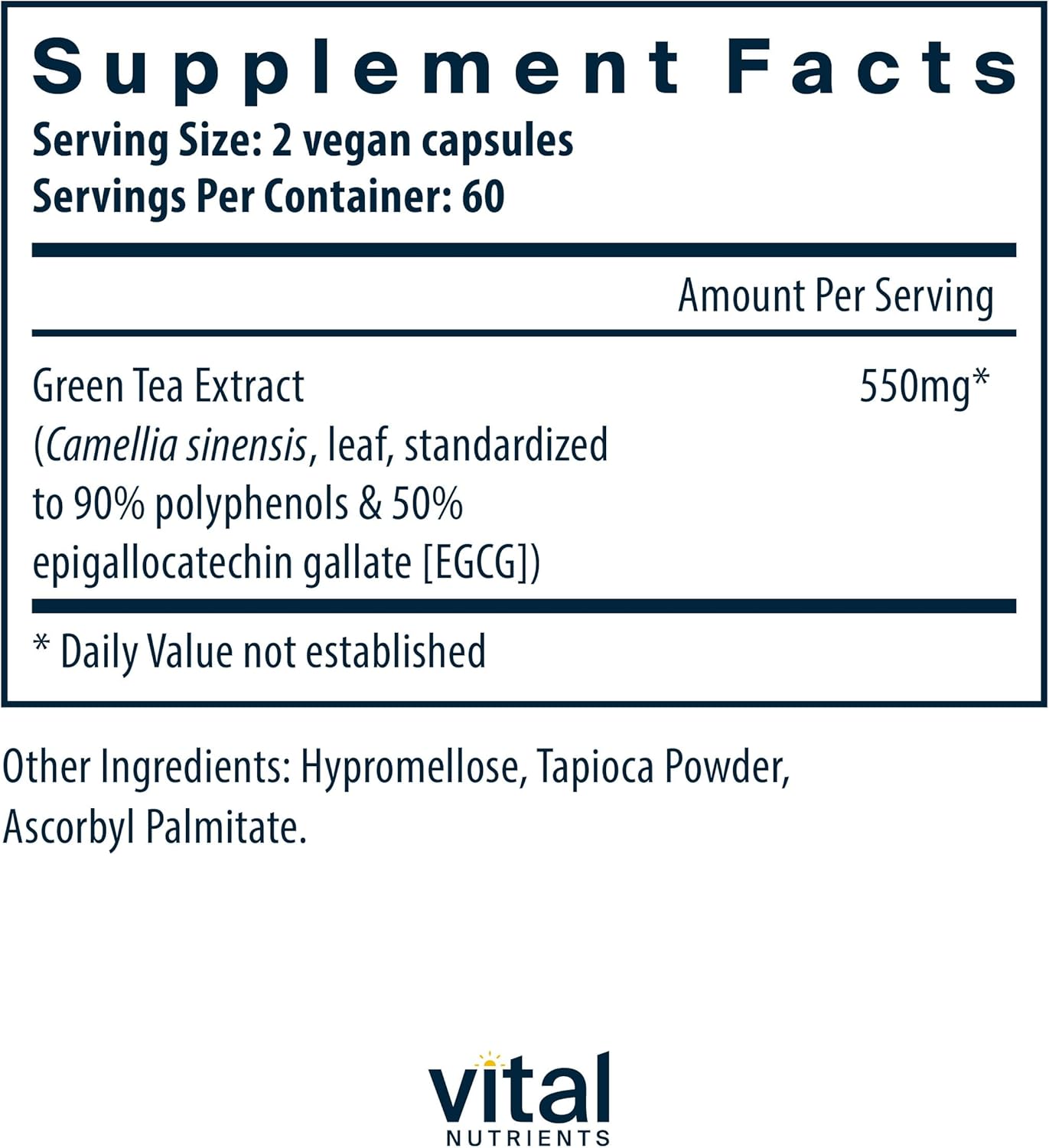 550mg Green Tea Extract Capsules | Powerful Antioxidant for Heart & Immune Support | Rich in Polyphenols & EGCG | Gluten, Dairy, Soy Free | Non-GMO | 120 Count