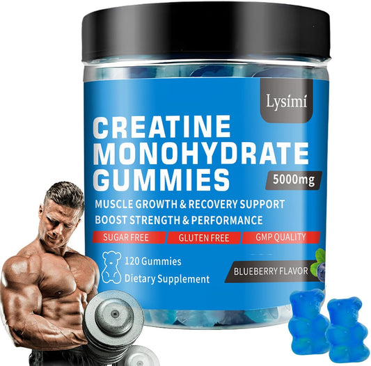 5g Heykomi Creatine Monohydrate Gummies - Strength & Muscle Builder, Blueberry Flavor, Vegan, Sugar Free - 120 Capsules for Men & Women