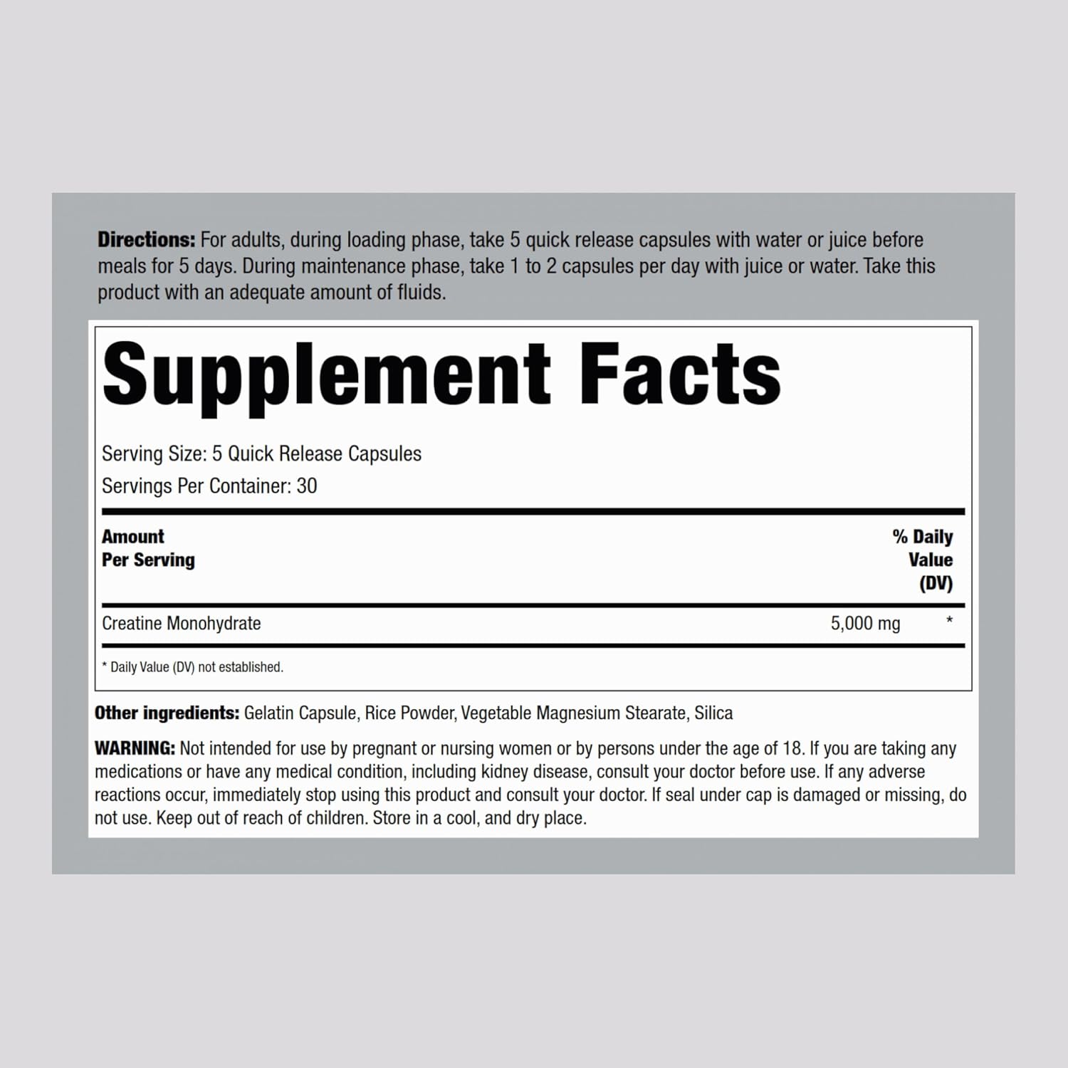 5g Micronized Creatine Monohydrate Capsules | Non-GMO, Gluten Free Supplement by Piping Rock