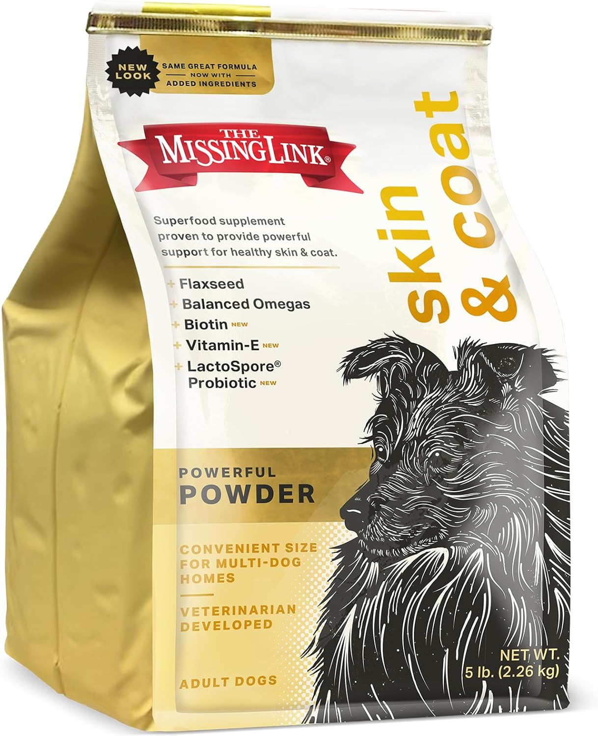 5lb Bag Missing Link Skin & Coat + Probiotics Supplement - Superfood Powder for Dogs, Supports Healthy Skin, Glossy Coat & Hair Growth