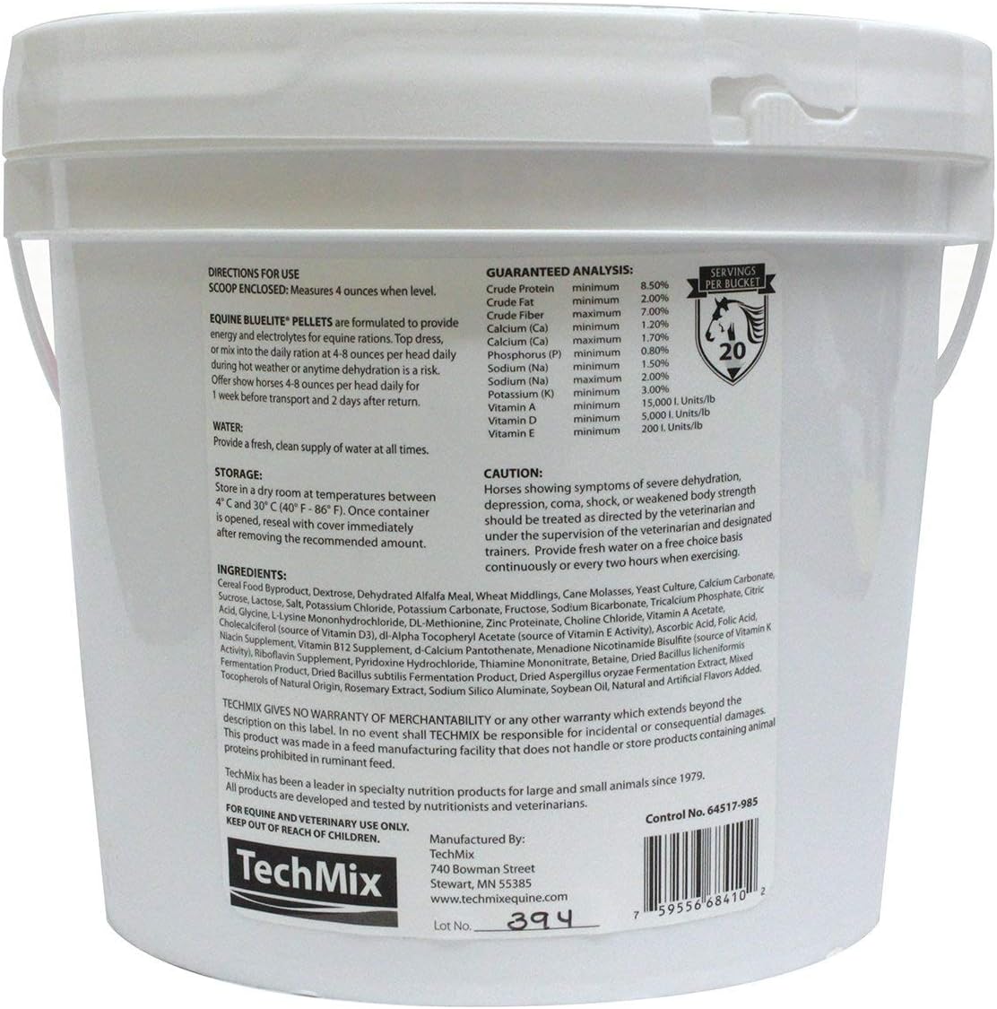 5lb KITMOUS Techmix Equine BlueLite Pellets - Electrolyte Supplement for Horses