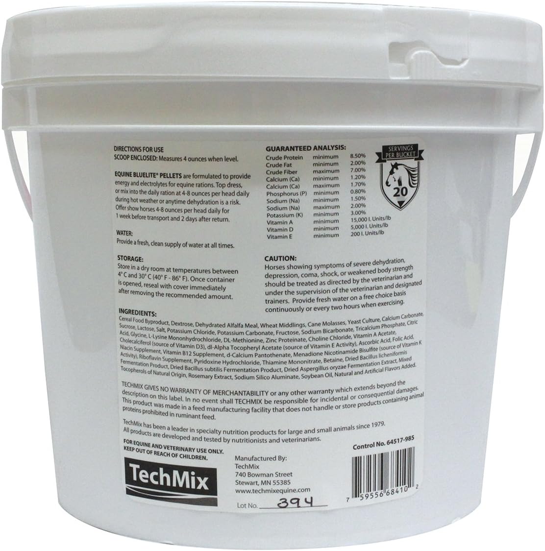 5lb KITMOUS Techmix Equine BlueLite Pellets - Electrolyte Supplement for Horses