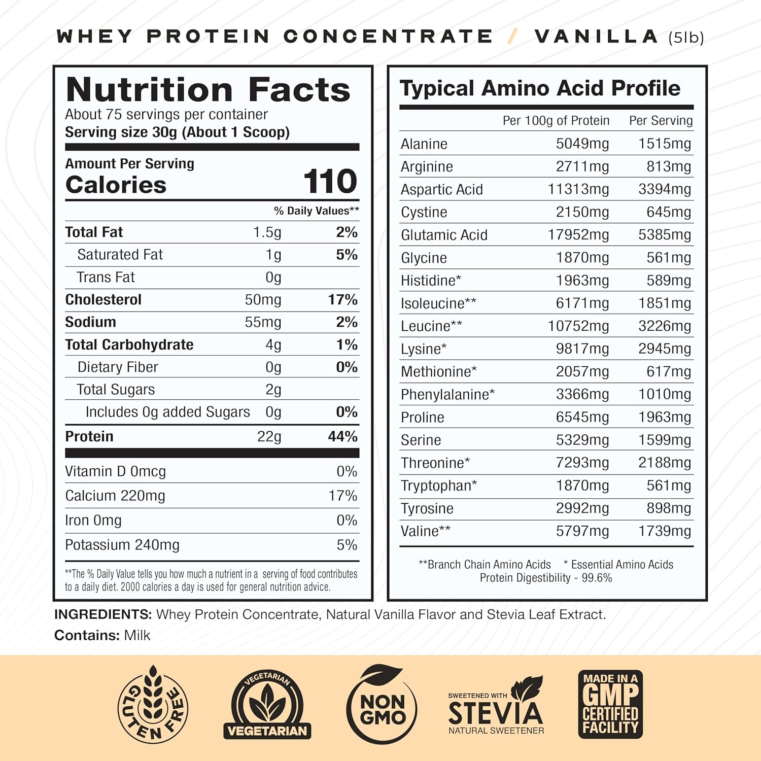 5lb Muscle Feast Grass-Fed Vanilla Whey Protein Concentrate Powder - All Natural, Hormone Free, Pasture Raised